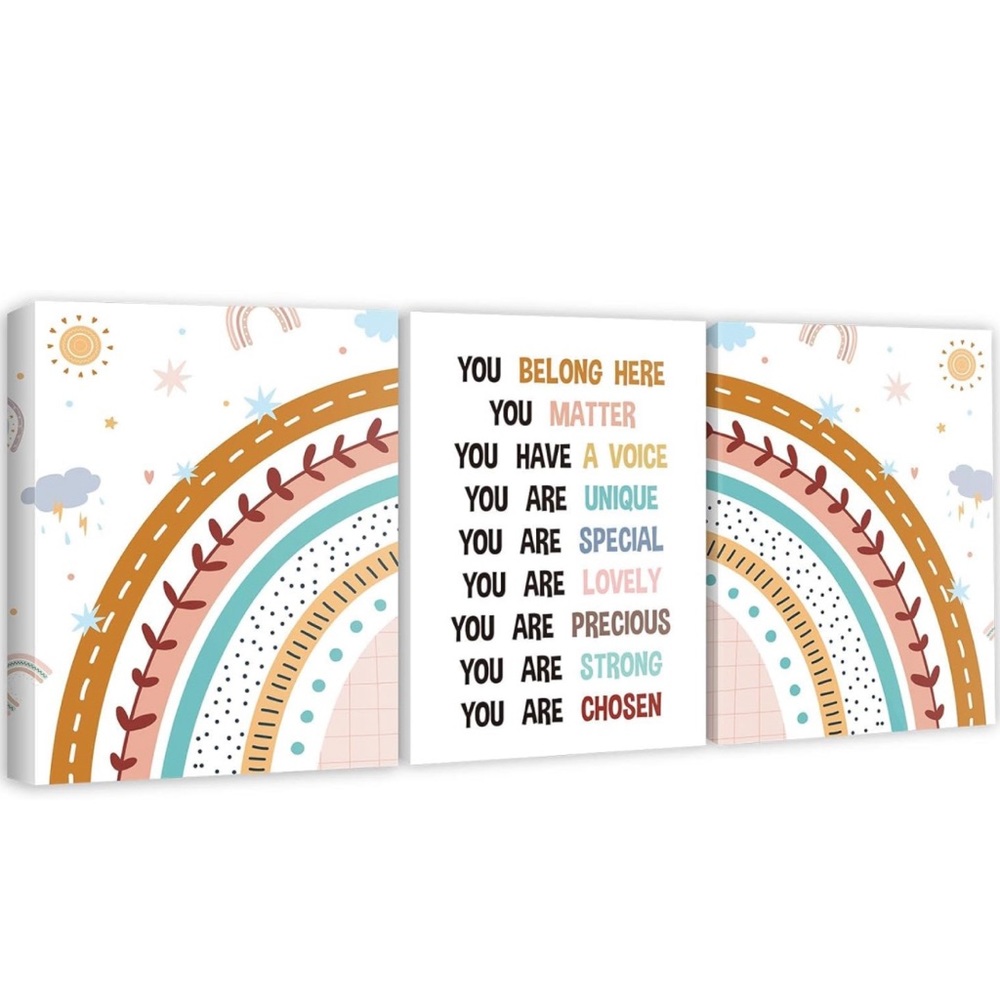 Rainbow Inspirational Boho Artistic Wall Canvas Decor, Set of 3